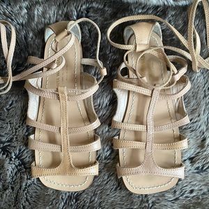 Junya Watanabe Comme Des Garçons beige leather flat gladiator sandals XS